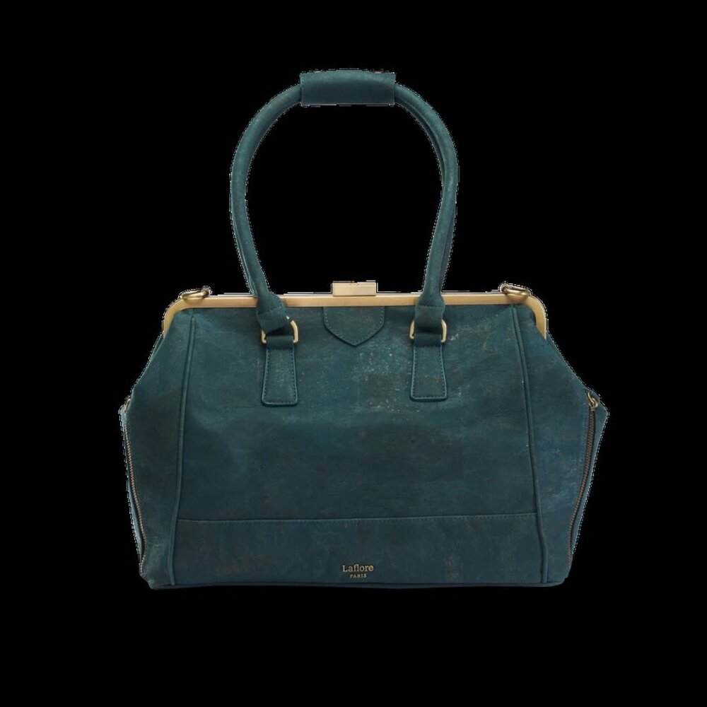 Teal Leather Top-Handle Bag